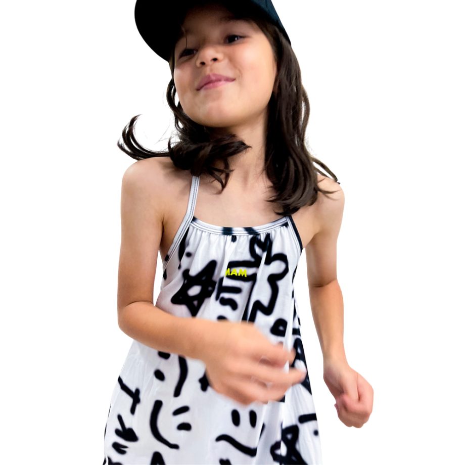 Vestido tiritas blanco y negro para niña | Blur - Imagen 2