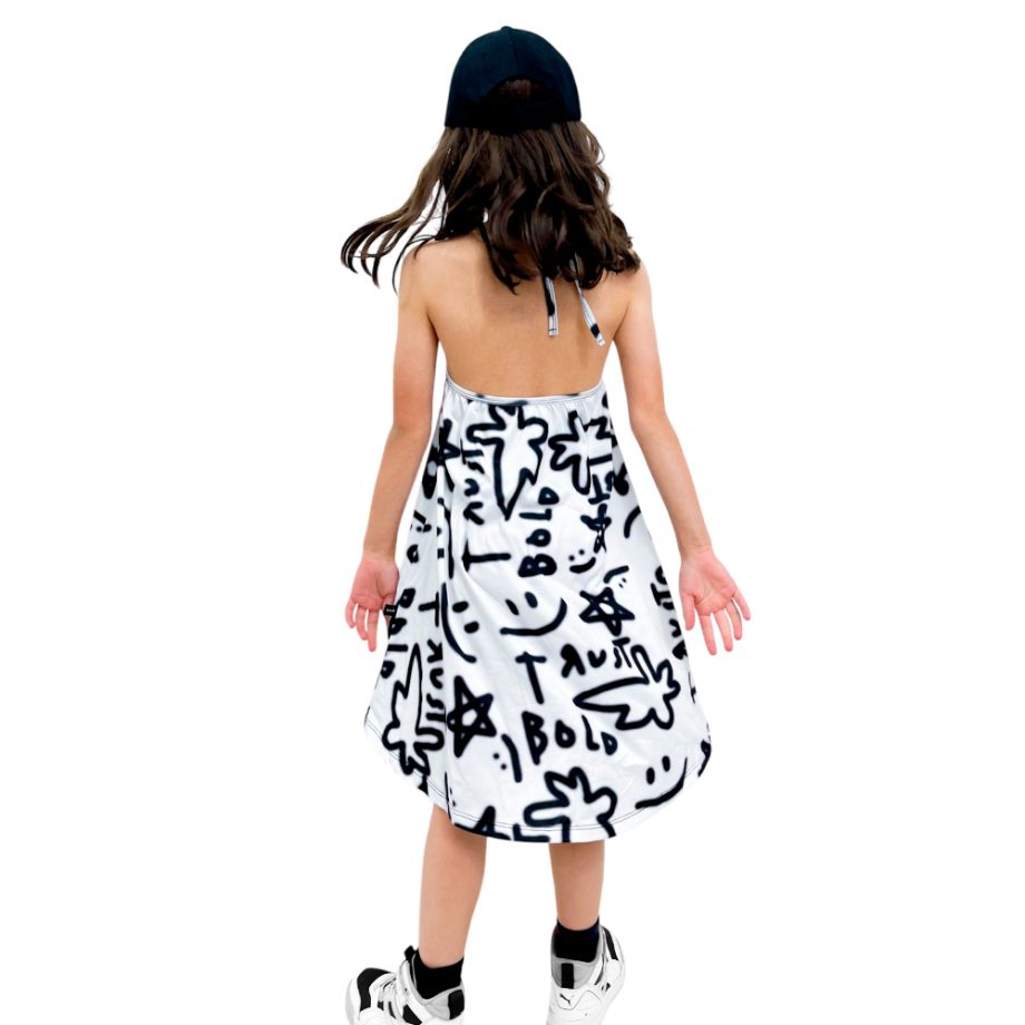 Vestido tiritas blanco y negro para niña | Blur - Imagen 3